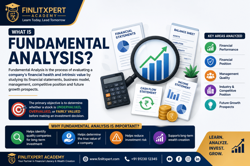 Introduction to Fundamental Analysis explaining company valuation, financial statements and long-term investing | FINLITXPERT Academy