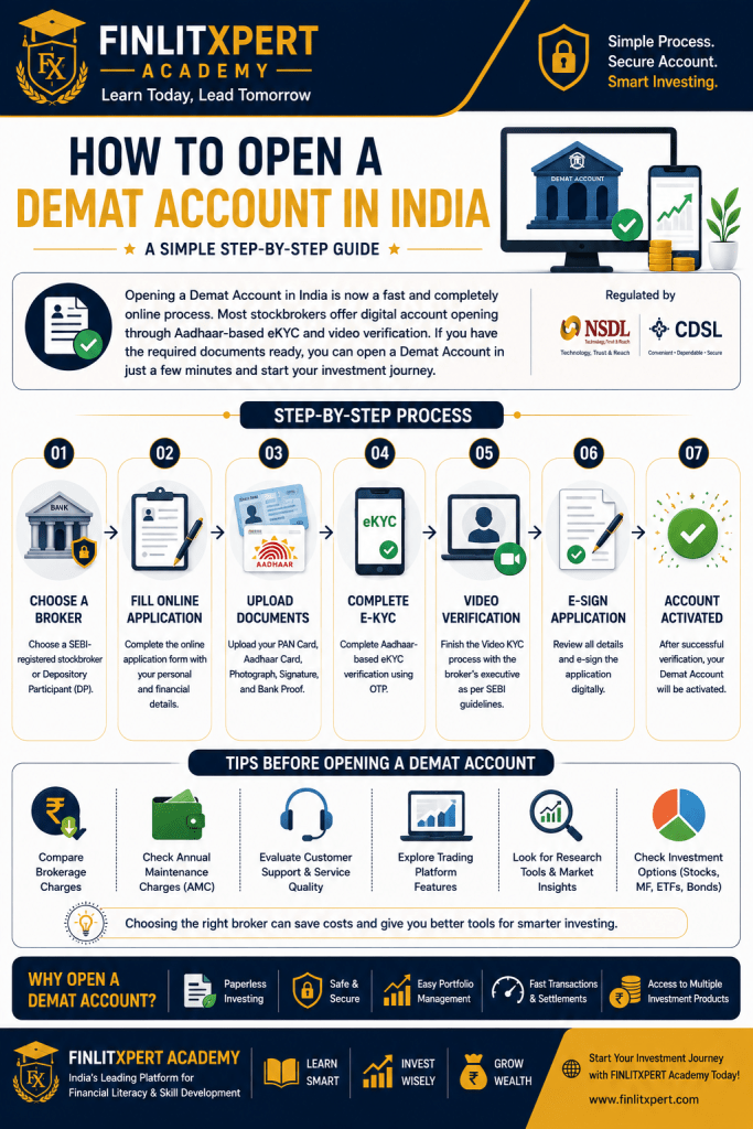 Step-by-step guide to opening a Demat Account in India with eKYC, PAN, Aadhaar and Video Verification | FINLITXPERT Academy