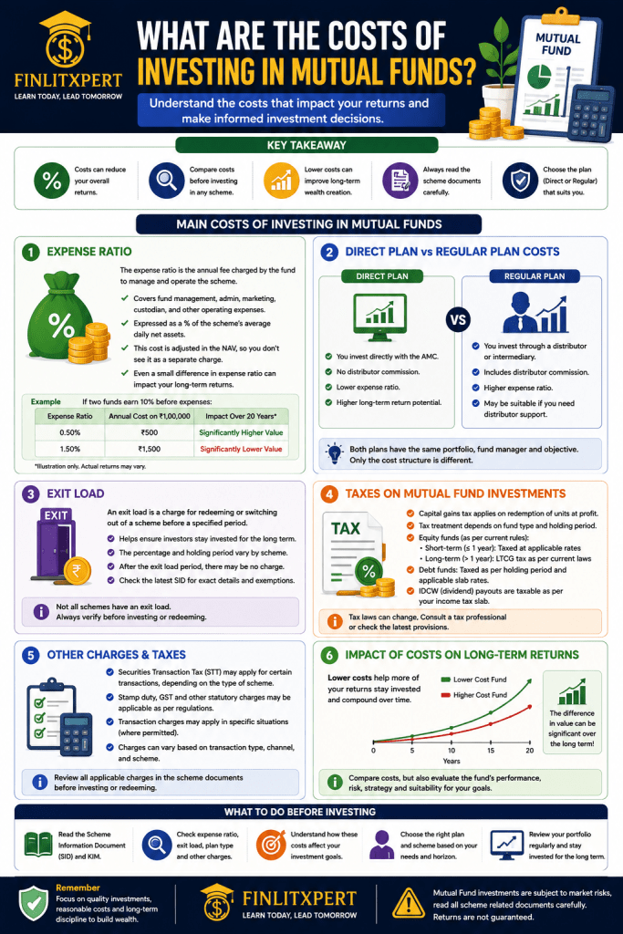 Costs of Investing in Mutual Funds – Expense Ratio, Exit Load, Taxes and Direct vs Regular Plan Costs