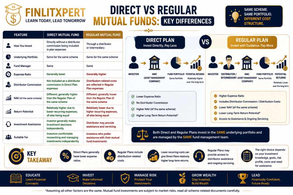 Direct vs Regular Mutual Funds key differences comparison – FINLITXPERT