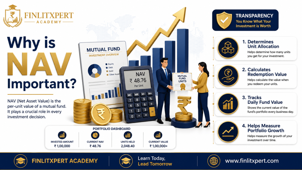 Educational infographic explaining why NAV is important for mutual fund investors.